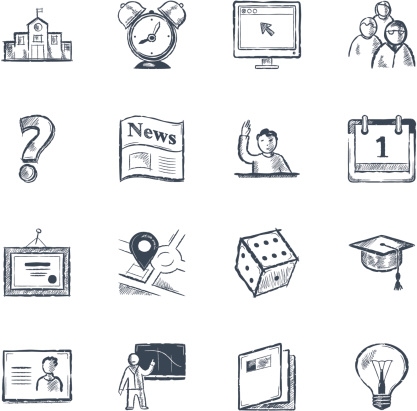 University, sketch styled icon set