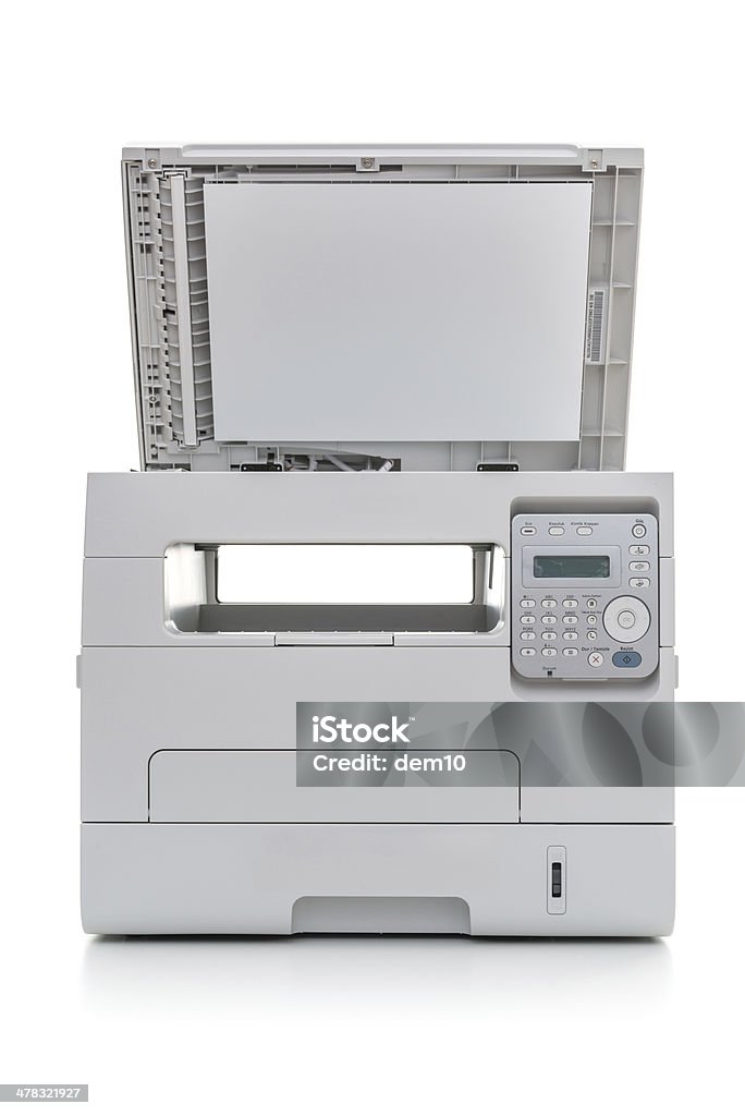 Biuro drukarkę wielofunkcyjną na białym tle - Zbiór zdjęć royalty-free (Fotokopiarka)