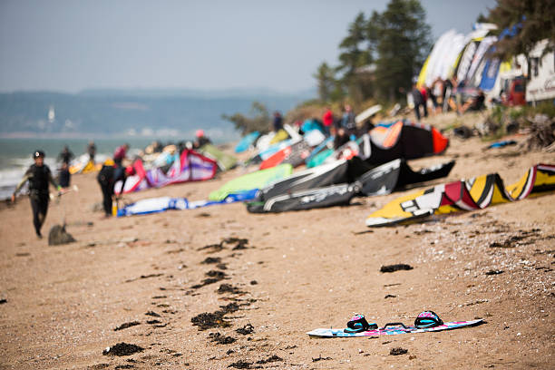 Kiteboarding At The Longue-Rive Wind Festival stock photo