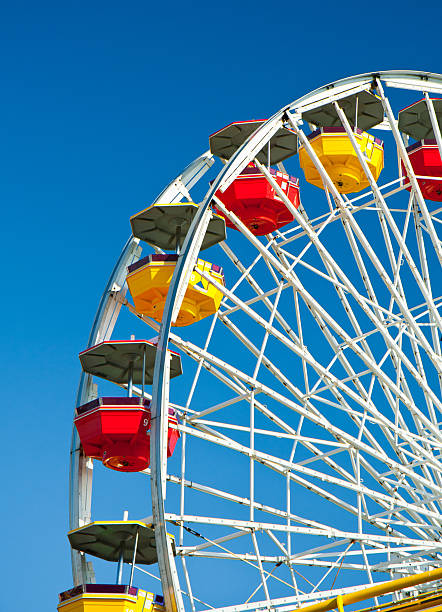 colorful Ferris wheel in blue sky background