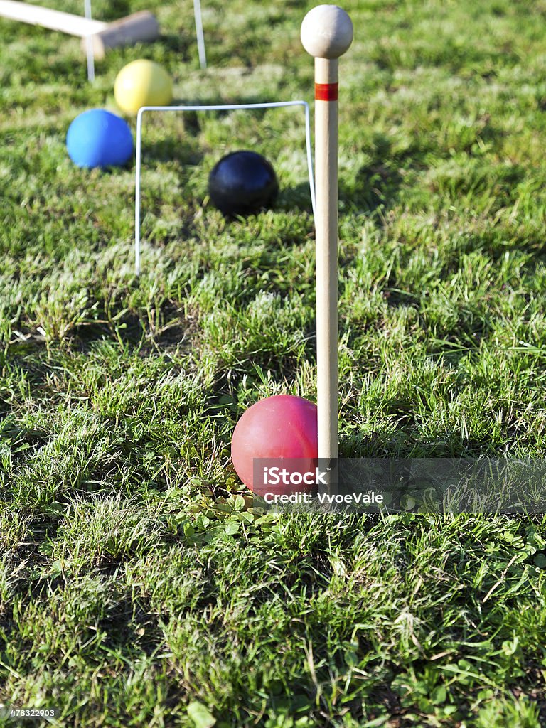 Jogo de croquet em gramado verde - Foto de stock de Azul royalty-free