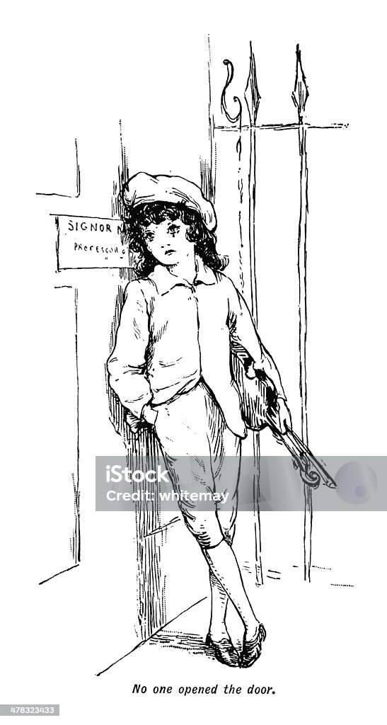 Petit garçon triste victorien attend - Illustration de 1880-1889 libre de droits