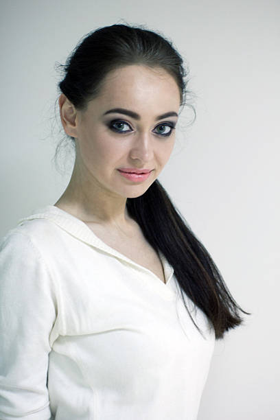 Exotic woman on white background.