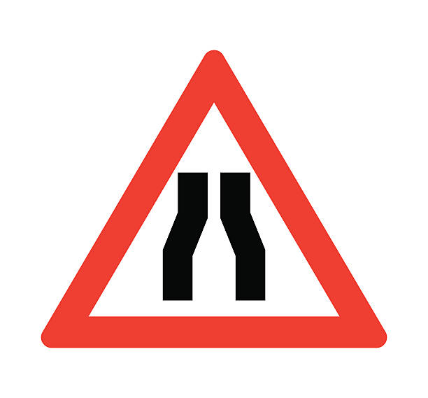 ilustrações, clipart, desenhos animados e ícones de sinal de estrada narrows - road narrows traffic sign pic