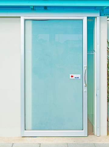 Frosted glass sliding door on outdoor