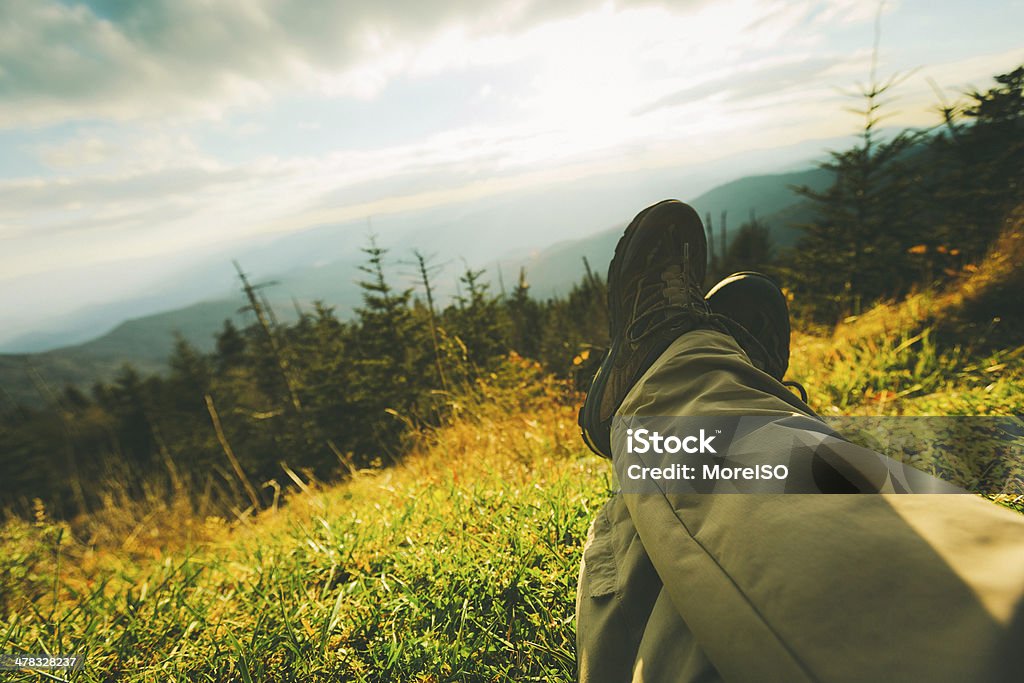 남성 레그스 편안한 산 풍경, 해질녘까지 - 로열티 프리 그레이트 스모키 산맥 스톡 사진