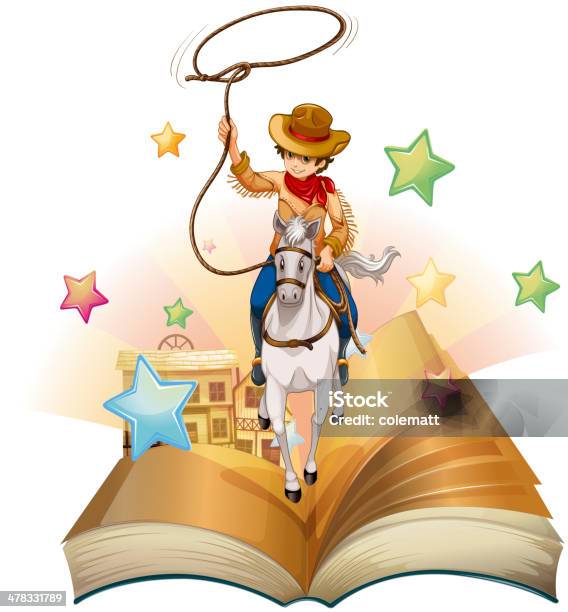 Libro Con Cowboy Impugnando Una Corda - Immagini vettoriali stock e altre immagini di Cowboy - Cowboy, Leggere, Bambino