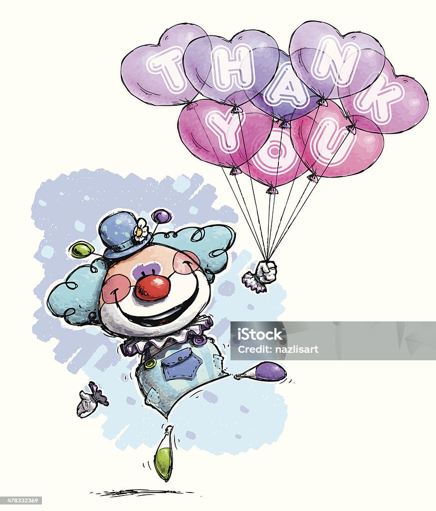 Baby Blue Clown mit Herz Ballons sagen: "Vielen Dank" - Lizenzfrei It's A Girl - englischer Satz Vektorgrafik