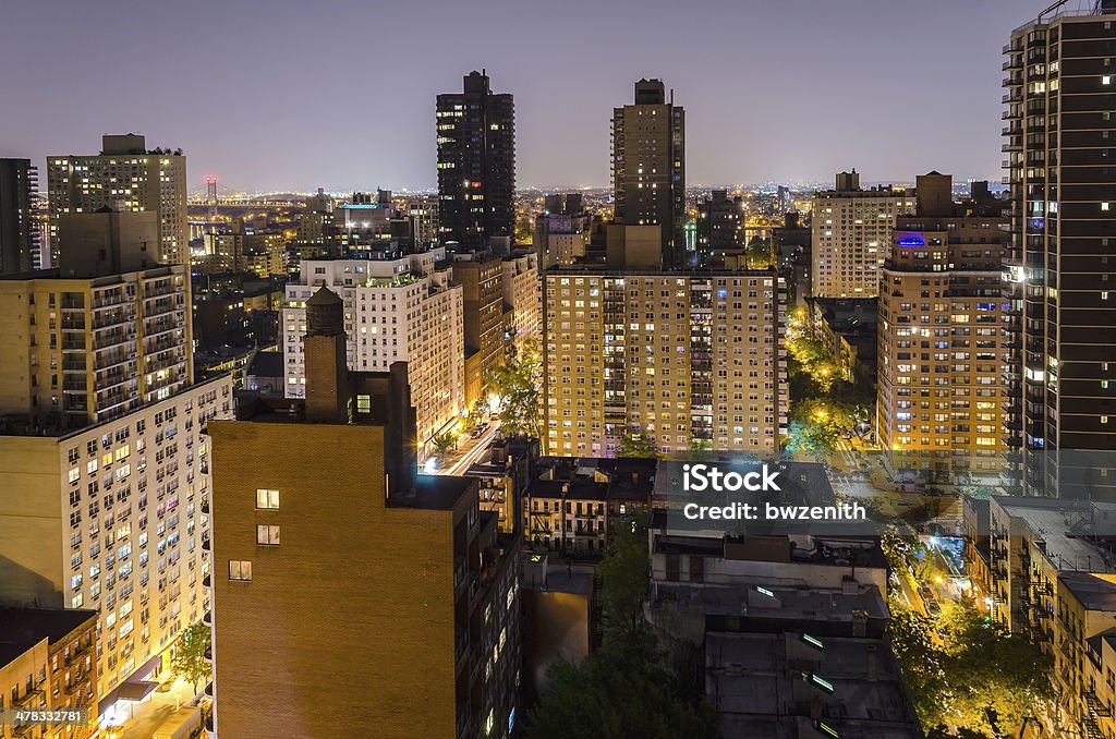 Aerial View at Night, New York City New York City, Aerial Night View of the Upper East Side, corner between 2nd Ave and 86th st Apartment Stock Photo