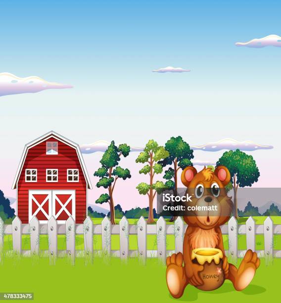 Bear Sentado Fora Da Vedação Na Exploração - Arte vetorial de stock e mais imagens de Agricultor - Agricultor, Agricultura, Animal