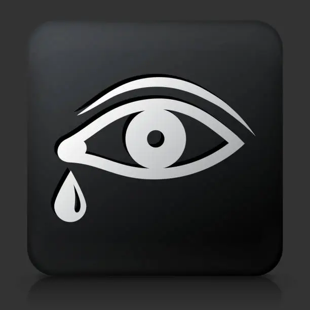 Vector illustration of Black Square Button with Eye with Tear