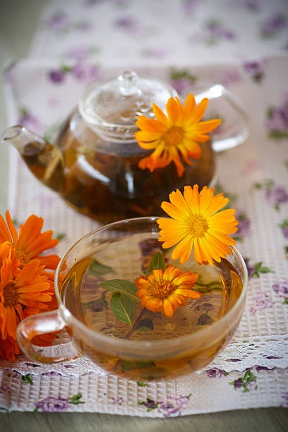 istock Herbal tea with marigold flowers 478336286