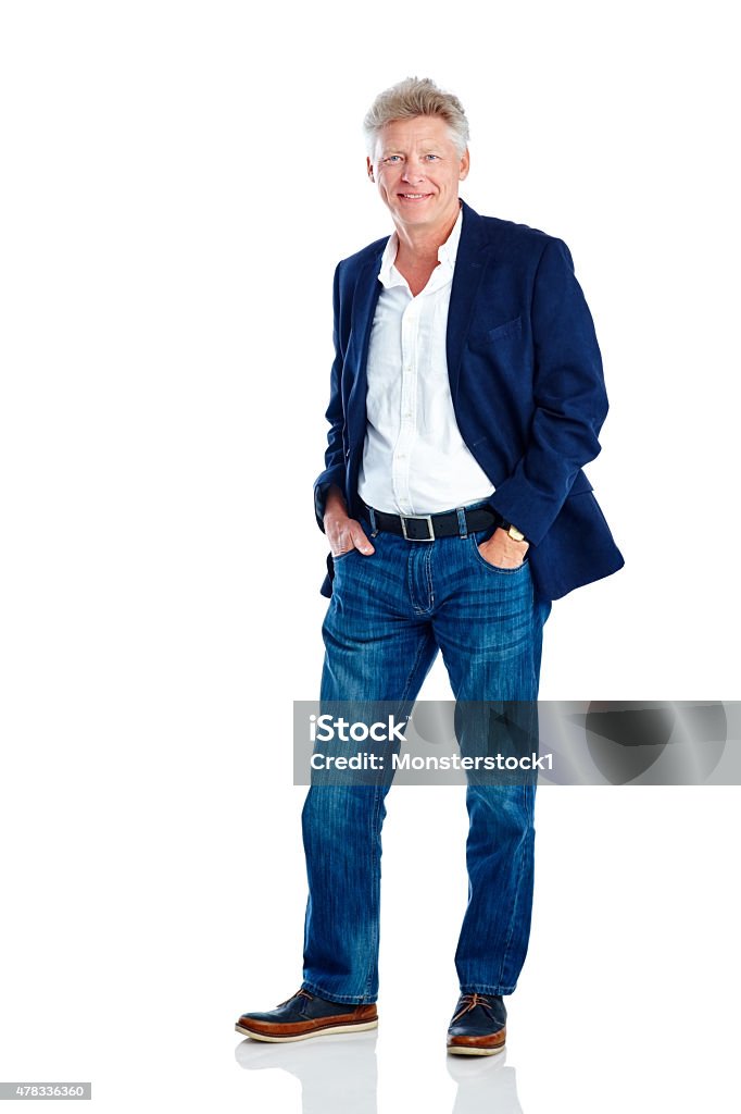 Atractivo hombre maduro posando en Vestimenta informal elegante - Foto de stock de Hombres libre de derechos