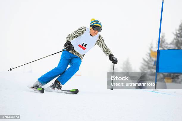 Giant Slalom Race Snow Skiing Stock Photo - Download Image Now - Active Lifestyle, Active Seniors, Activity