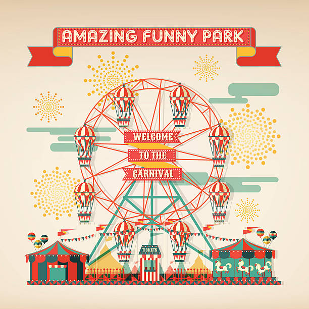 stockillustraties, clipart, cartoons en iconen met funny park carnival day scene elements - amusement park