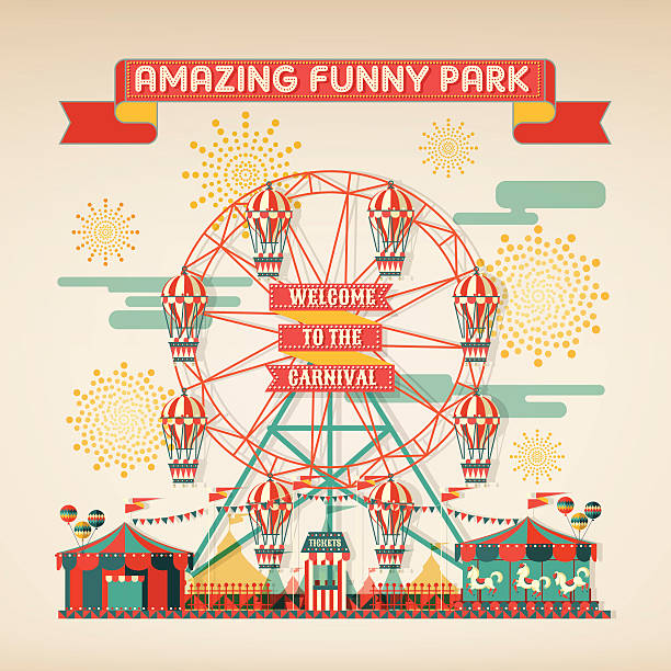 FUNNY PARK CARNIVAL DAY SCENE ELEMENTS design elements of funny park vector illustrations traveling carnival illustrations stock illustrations