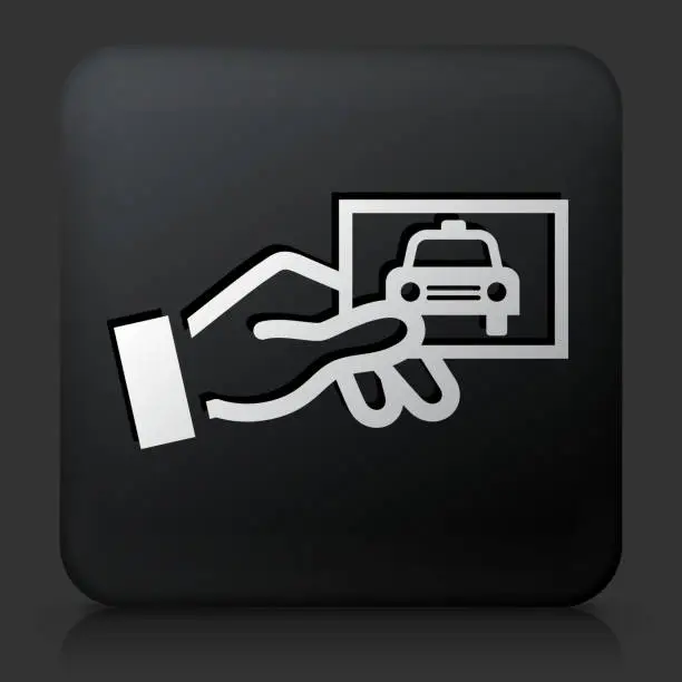 Vector illustration of Black Square Button with Taxicab Card