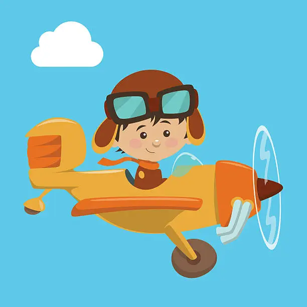 Vector illustration of Cute airplane with kid aviator