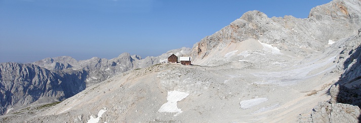 Mountain hut Dom Planika in Julian Alps near the summit of Triglav.