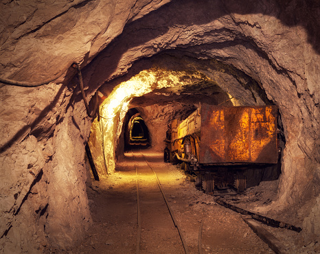 Old, rusty mining machine deep underground in a lead and zinc mine (Mezica, Slovenia).