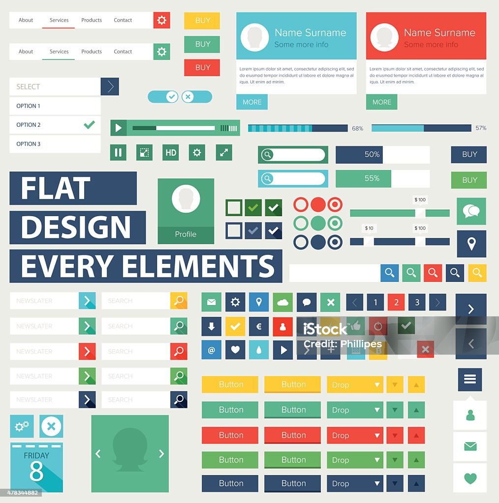 Add Items Web Design Style Flat Ui Kit Design Elements For Web Design Stock Illustration ...