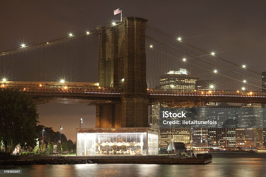 Manhattan bridge, Nowy Jork, Brooklyn Nuit - Zbiór zdjęć royalty-free (Architektura)