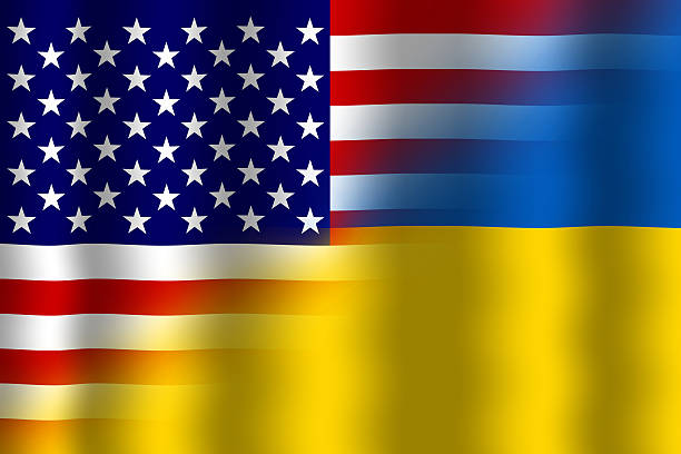 istock Waving Ukraine and USA Flag 478353077