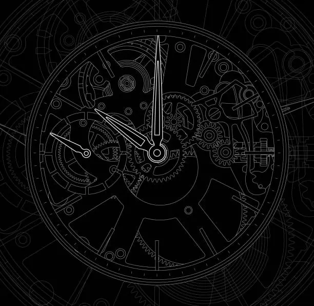 Vector illustration of Metallic mechanical watch and clock component.