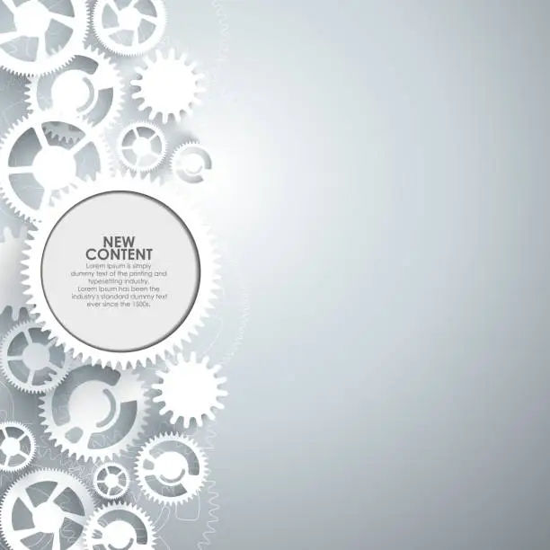 Vector illustration of White gears on the grey background.