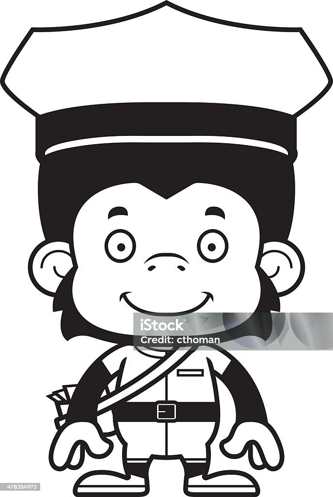 Cartoon Smiling Mail Carrier Chimpanzee A cartoon mail carrier chimpanzee smiling. 2015 stock vector