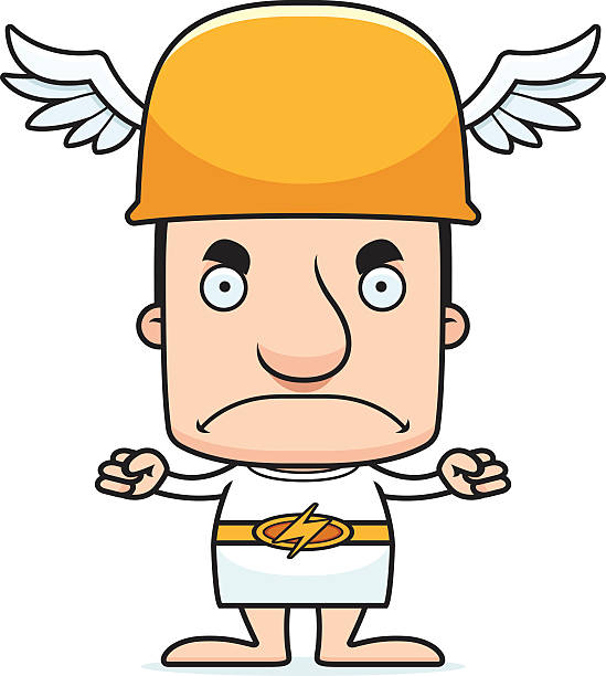 ilustraciones, imágenes clip art, dibujos animados e iconos de stock de hombre de historieta enojada hermes - mercury greek god men roman god