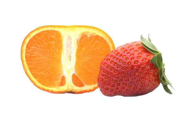 istock Strawberries and tangerine isolated on white background 478360055