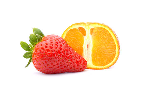 istock Strawberries and tangerine isolated on white background 478360083