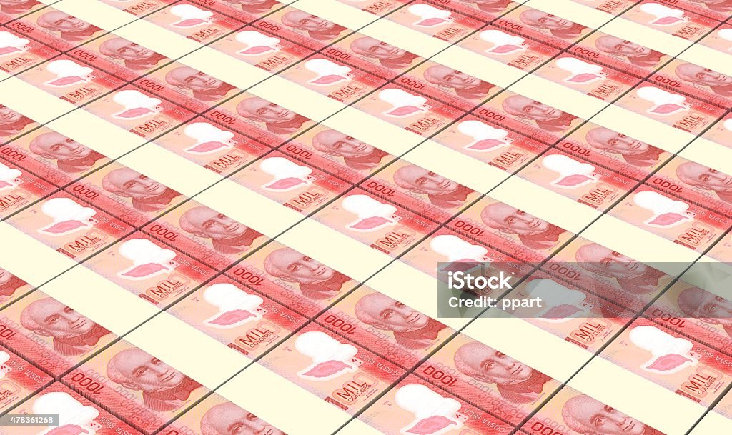 Costa Rican Colon bills stacks background. Computer generated 3D photo rendering. 2015 Stock Photo