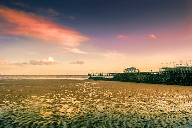 English seaside Seaside during sunset in Clacton-on-Sea in England. clacton on sea stock pictures, royalty-free photos & images