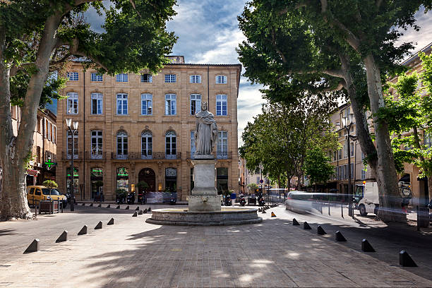 Cours Mirabeau with statue of King Rene, Aix en Provence stock photo