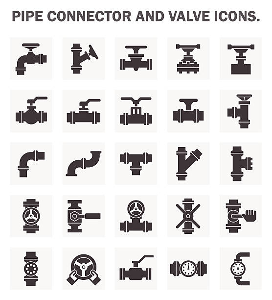 Icons Pipe connector and valve icons. machine valve stock illustrations