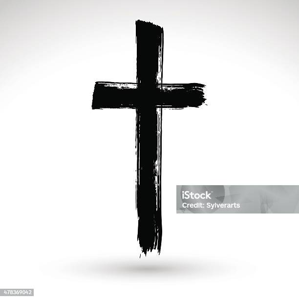 Hand Drawn Black Grunge Cross Icon Simple Christian Cross Sign Stock Illustration - Download Image Now