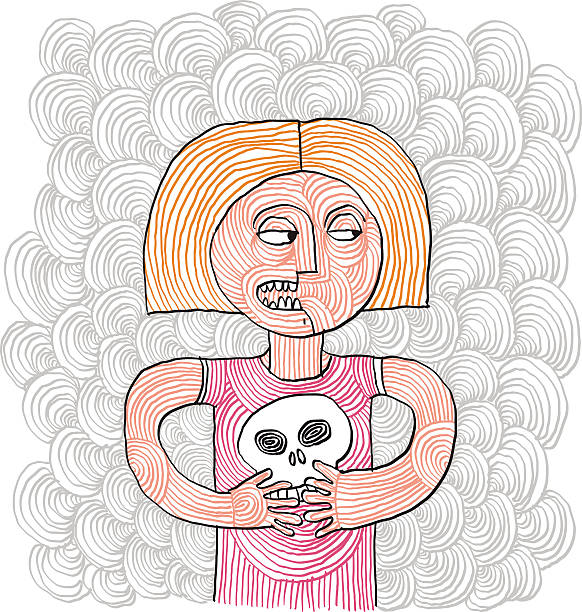 koncepcja suce. hand-drawn zła dziewczyna trzyma czaszki. proste - bitch stock illustrations