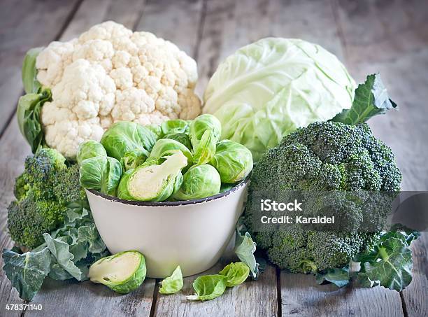 Assortment Of Cabbages Stock Photo - Download Image Now - Cabbage, Broccoli, Cauliflower