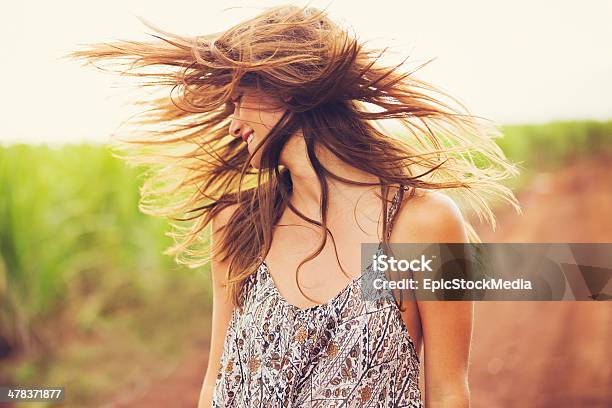 Gorgeous Romantic Girl Outdoors Summer Lifestyle Stock Photo - Download Image Now - Adult, Back Lit, Blowing