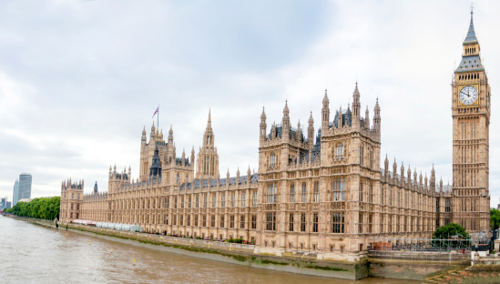 Wide view of Houses of Parliament in London, UK