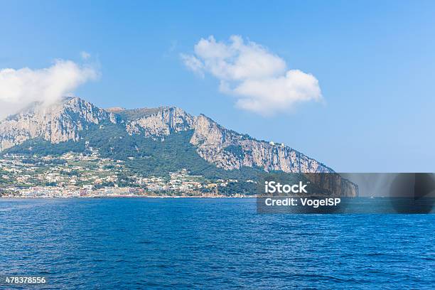 View Of Capri Island On The Boat Stock Photo - Download Image Now - 2015, Amalfi, Beach