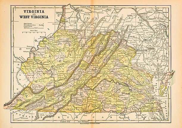 Map of Virginia and West Virginia 1883 Map of Virginia and West Virginia  norfolk stock illustrations