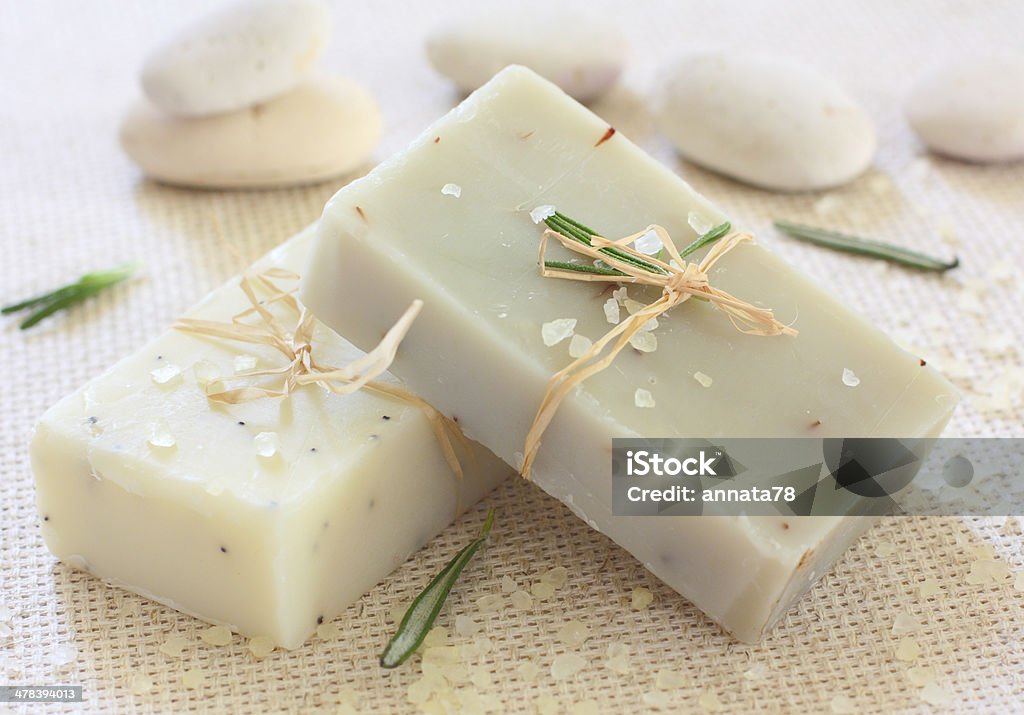 Natural Handmade Soap.Spa Natural handmade soap ,sea salt and stones Soap Sud Stock Photo