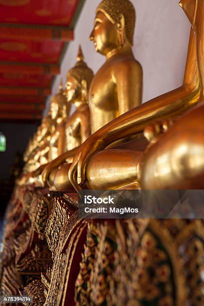 Buddhas In Wat Pho Bangkok Thailand Stock Photo - Download Image Now - 2015, Ancient, Art
