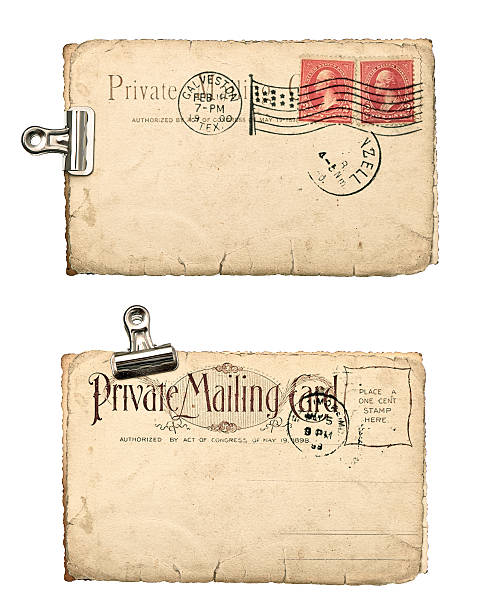 istock vintage postcard with post mark and stamp 478395041