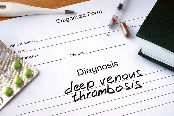 istock Diagnostic form with Diagnosis deep venous thrombosis  and pills. 478395670