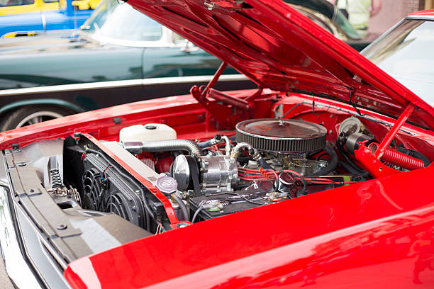 Classic Car Engine Classic car engine at a car show. car show stock pictures, royalty-free photos & images
