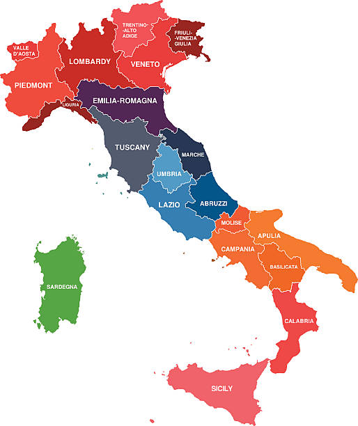 Regions map of Italy. Mappa delle regioni Italia Regions map of Italy italie stock illustrations